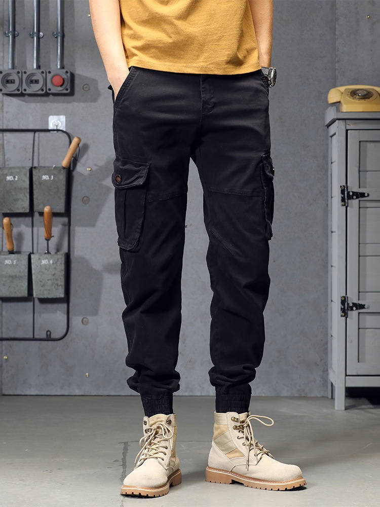 Stretch Fit Cuffed Multi-Pocket Men's Cargo Pants for Outdoor Casual Wear