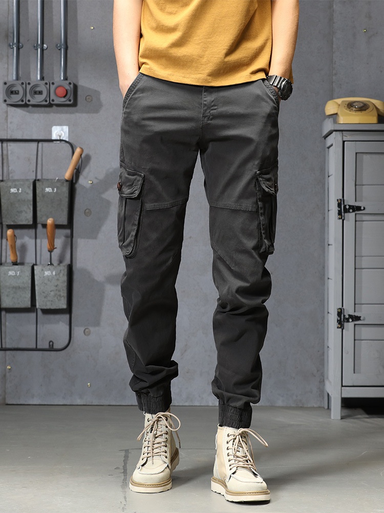 Stretch Fit Cuffed Multi-Pocket Men's Cargo Pants for Outdoor Casual Wear