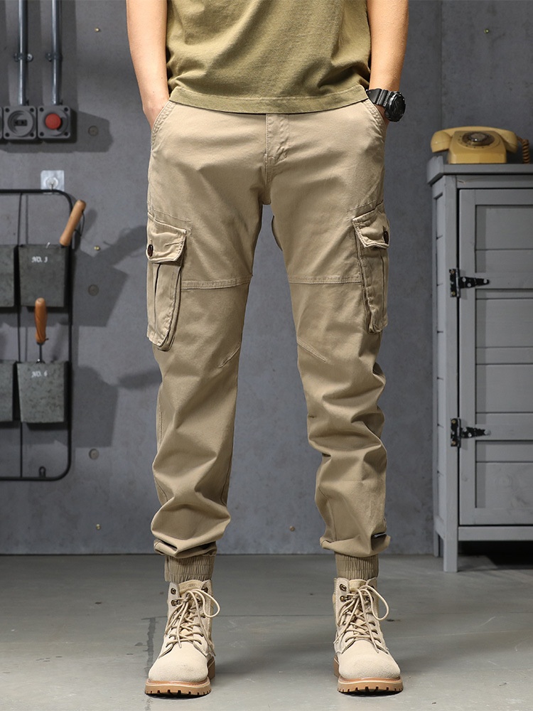 Stretch Fit Cuffed Multi-Pocket Men's Cargo Pants for Outdoor Casual Wear
