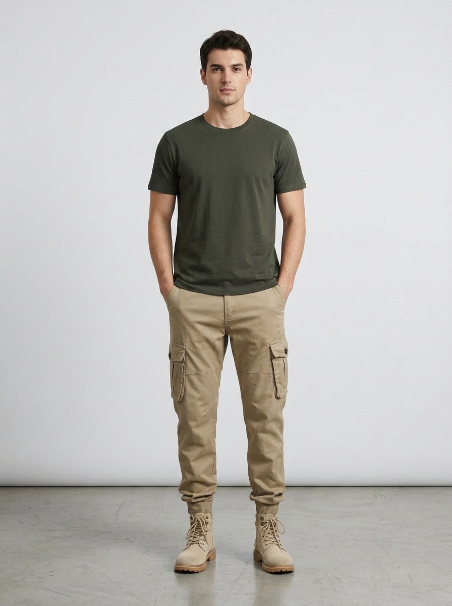 Stretch Fit Cuffed Multi-Pocket Men's Cargo Pants for Outdoor Casual Wear