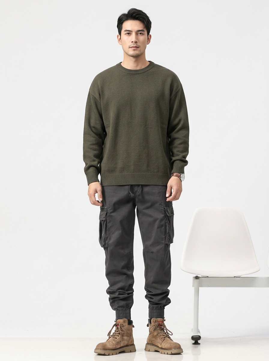 Relaxed Fit Retro Stretch Cuffed Men's Cargo Pants for Casual Streetwear