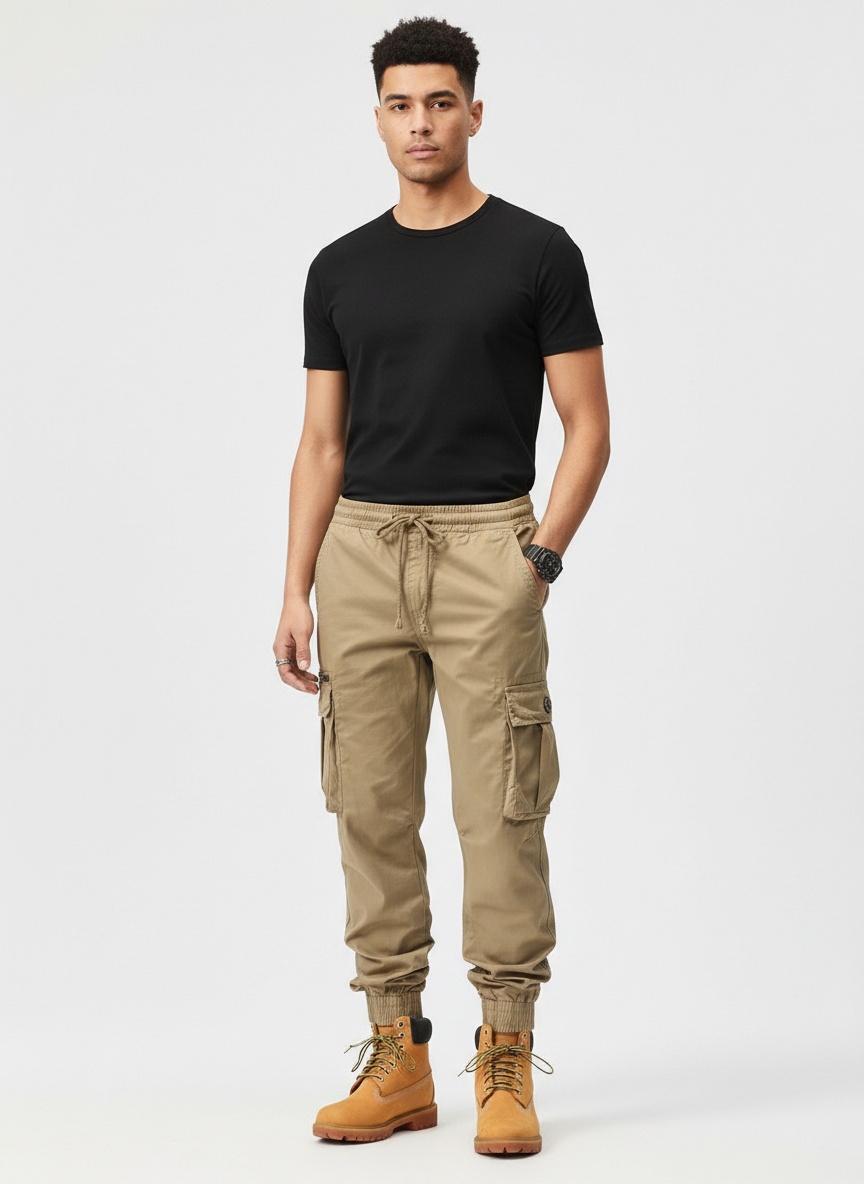 Relaxed Fit Retro Stretch Cuffed Men's Cargo Pants for Casual Streetwear