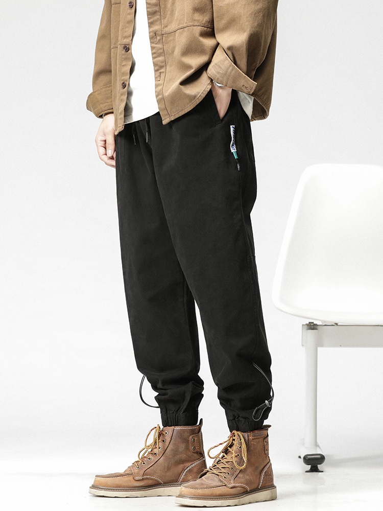 Relaxed Fit Drawstring Elastic Waist Men's Cargo Pants for Casual Athletic Wear