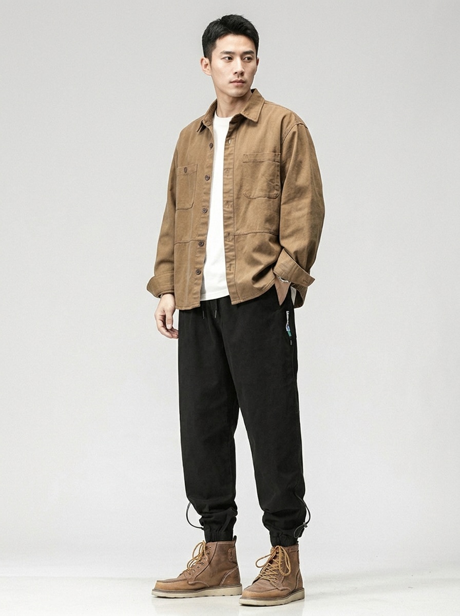 Relaxed Fit Drawstring Elastic Waist Men's Cargo Pants for Casual Athletic Wear