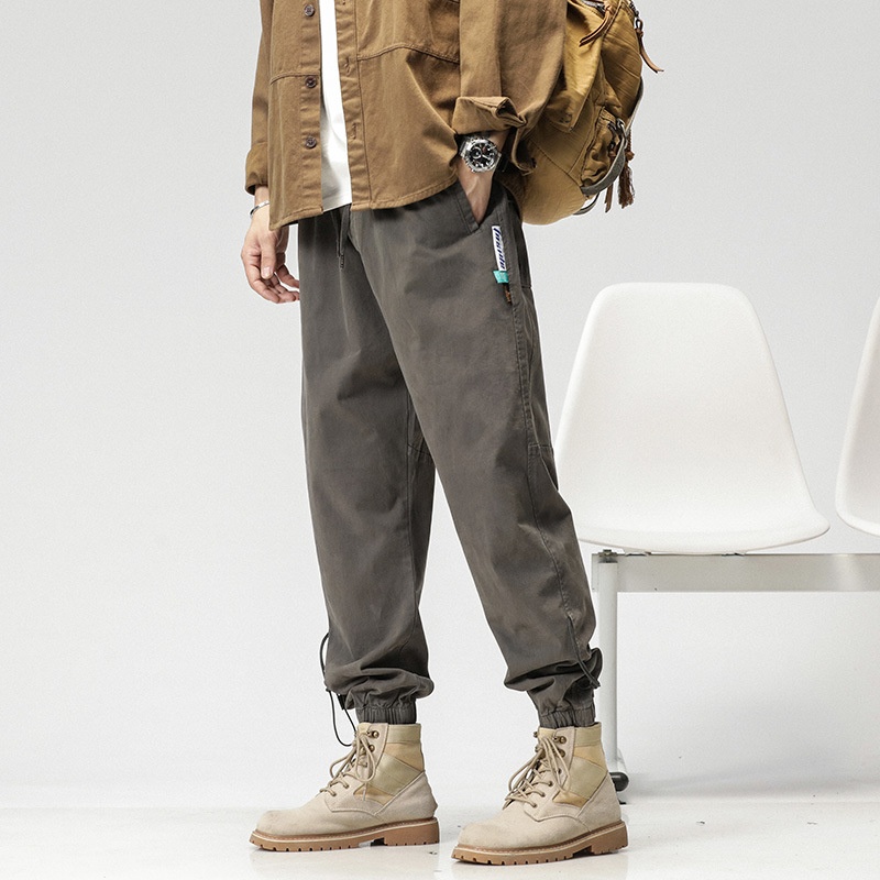 Relaxed Fit Drawstring Elastic Waist Men's Cargo Pants for Casual Athletic Wear