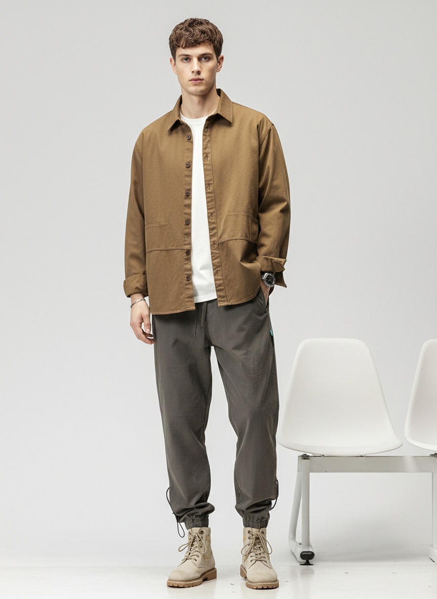 Relaxed Fit Drawstring Elastic Waist Men's Cargo Pants for Casual Athletic Wear