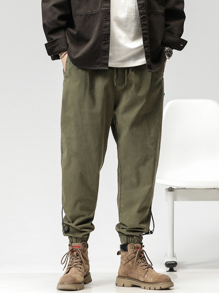 Relaxed Fit Drawstring Elastic Waist Men's Cargo Pants for Casual Athletic Wear