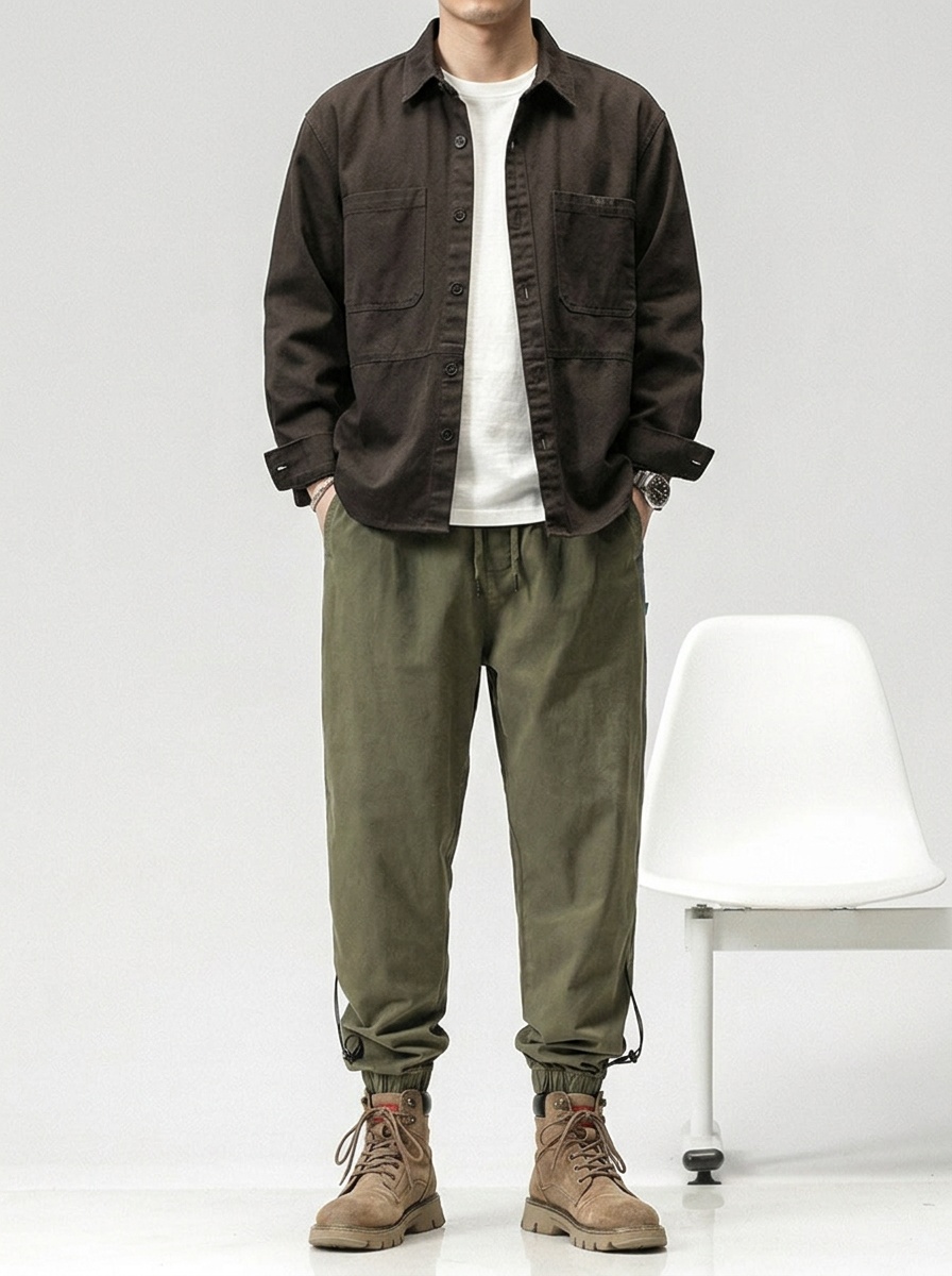 Relaxed Fit Drawstring Elastic Waist Men's Cargo Pants for Casual Athletic Wear