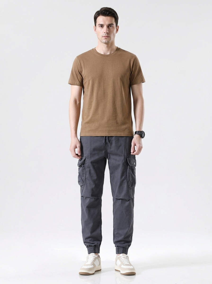 Stretch Fit Versatile Men's Cargo Pants with Cuffed Ankle for Outdoor Casual Wear