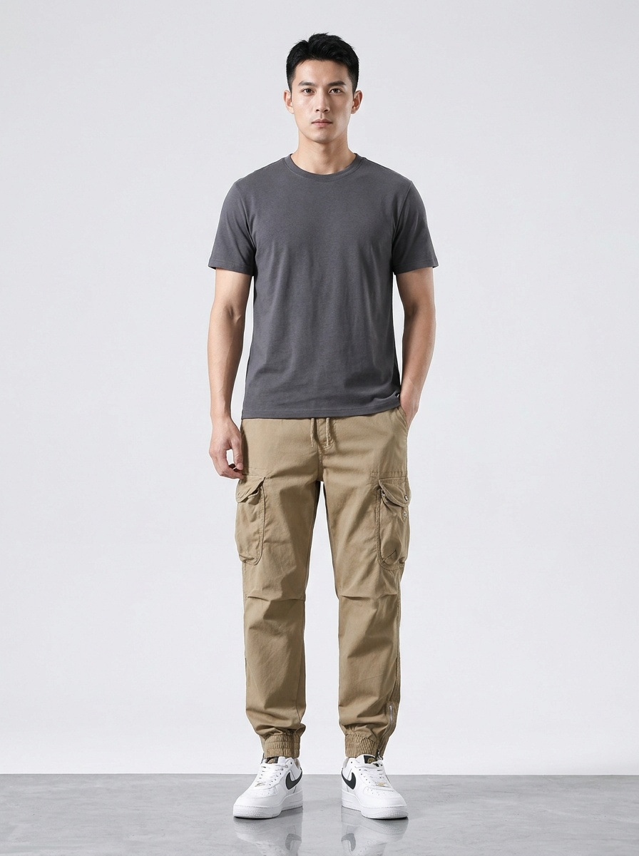 Stretch Fit Versatile Men's Cargo Pants with Cuffed Ankle for Outdoor Casual Wear