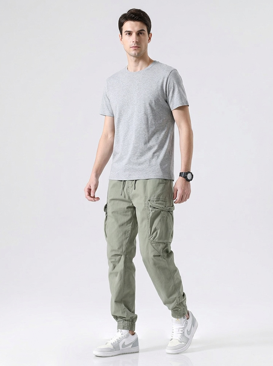 Stretch Fit Versatile Men's Cargo Pants with Cuffed Ankle for Outdoor Casual Wear