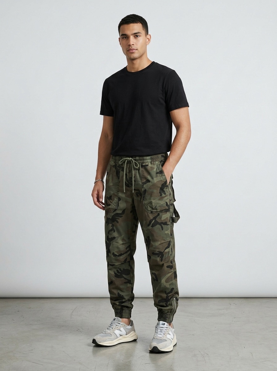 Camouflage-Cargohose für Herren im Streetstyle mit lässiger Passform und schmal zulaufenden Bündchen
