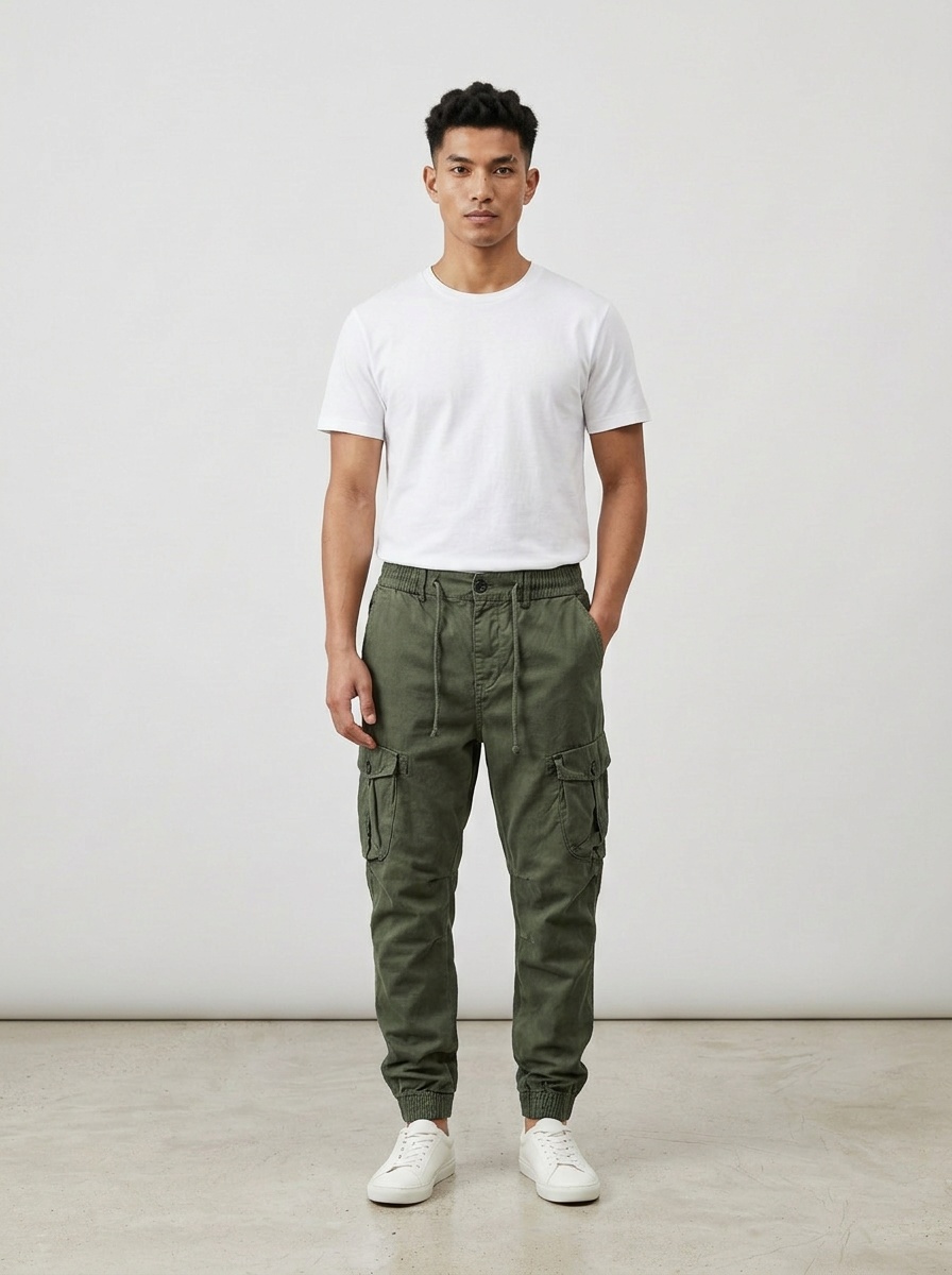 Pantalones cargo elásticos, versátiles y ajustados para hombre, ideales para uso casual.