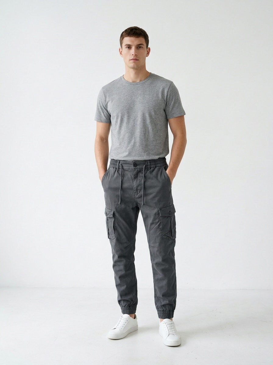 Pantalones cargo elásticos, versátiles y ajustados para hombre, ideales para uso casual.