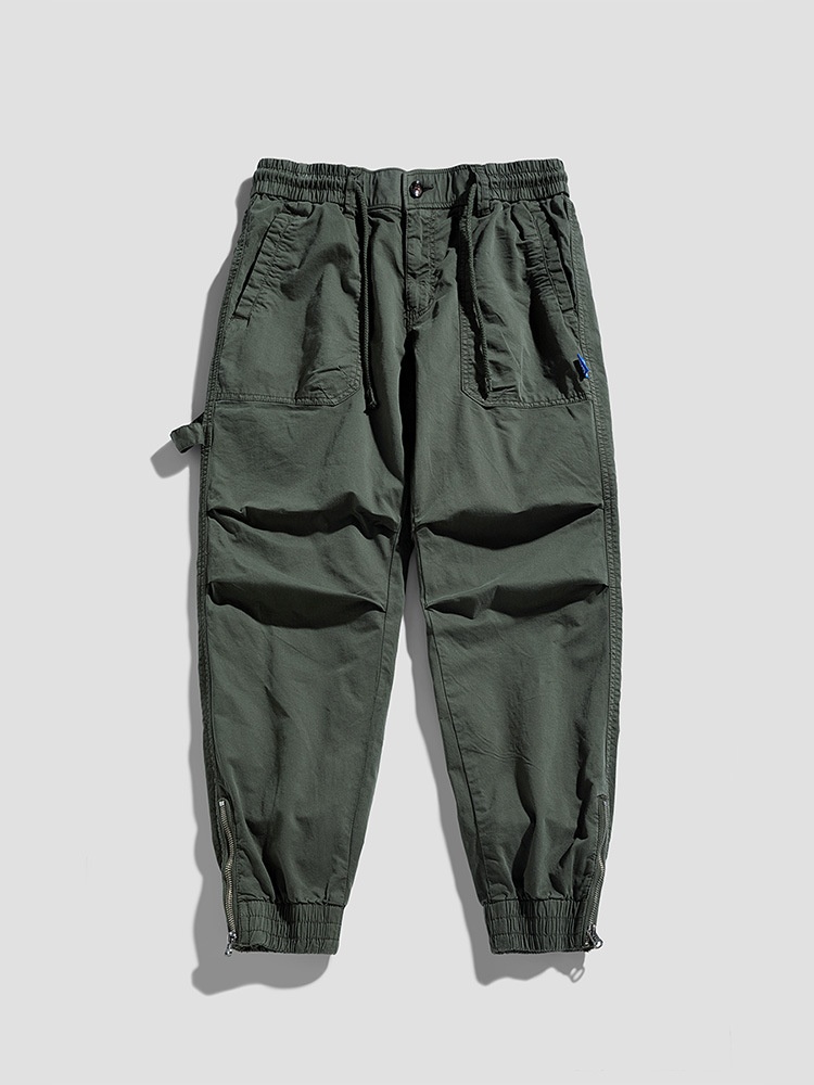 Zipper Detail Tapered Fit Men's Cargo Pants for Outdoor Casual Wear