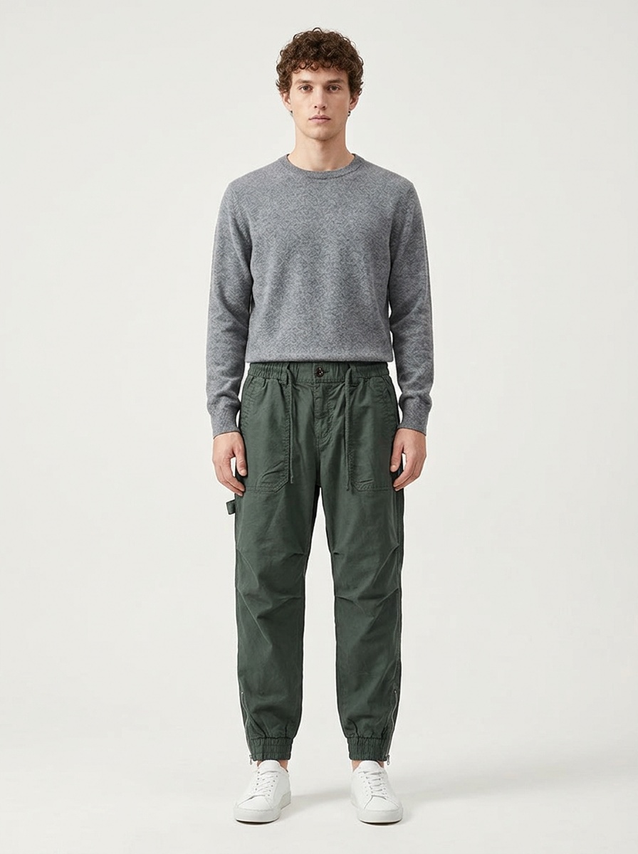 Zipper Detail Tapered Fit Men's Cargo Pants for Outdoor Casual Wear