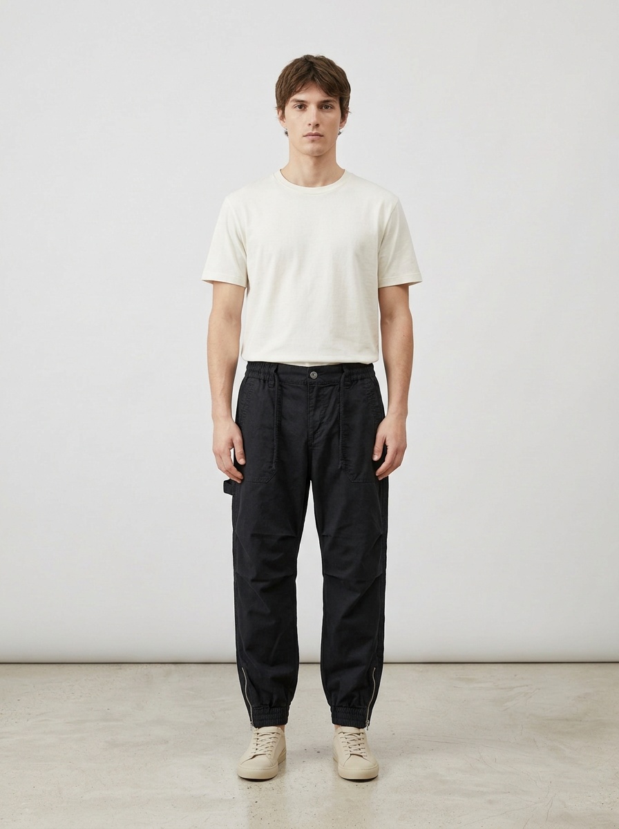 Zipper Detail Tapered Fit Men's Cargo Pants for Outdoor Casual Wear