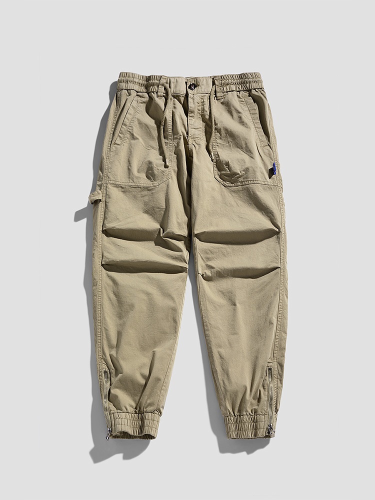 Zipper Detail Tapered Fit Men's Cargo Pants for Outdoor Casual Wear