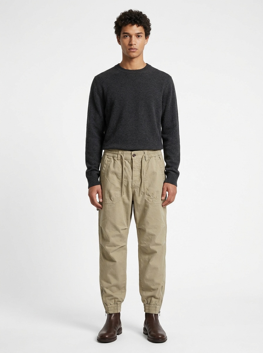 Zipper Detail Tapered Fit Men's Cargo Pants for Outdoor Casual Wear