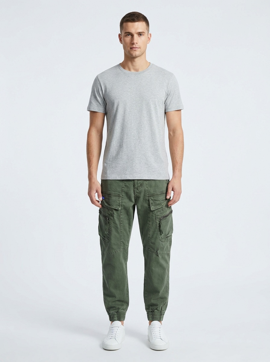 Vintage Style Relaxed Fit Men's Jogger Cargo Pants for Streetwear Casual Wear