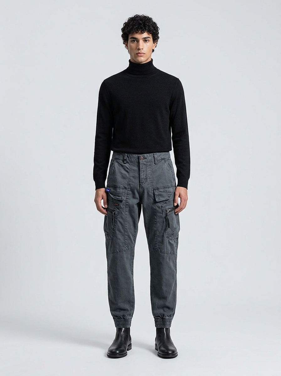 Vintage Style Relaxed Fit Men's Jogger Cargo Pants for Streetwear Casual Wear