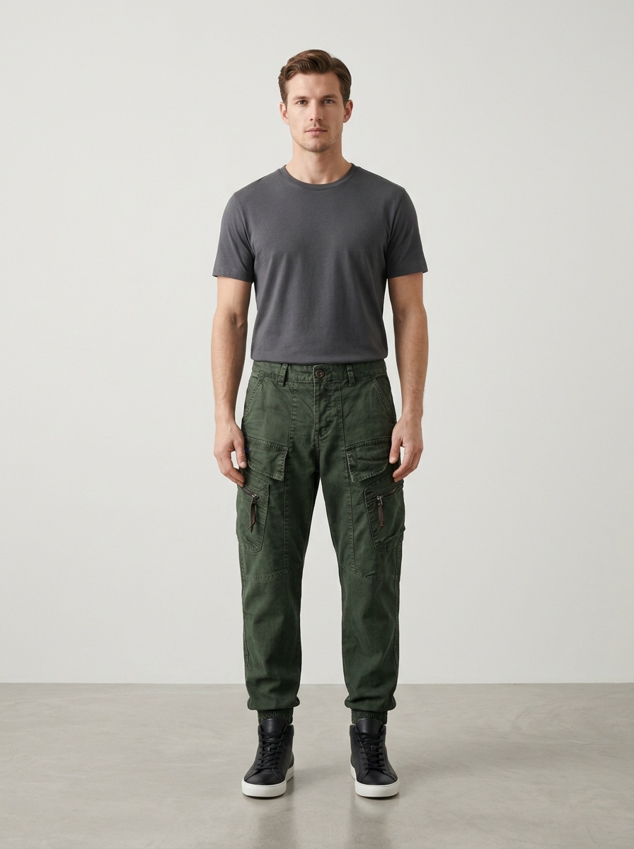 Vintage Style Relaxed Fit Men's Jogger Cargo Pants for Streetwear Casual Wear