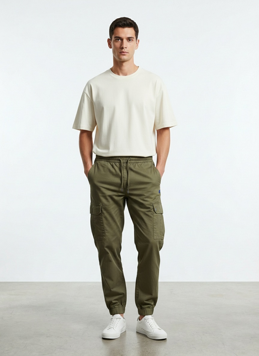 Pantalones cargo de corte relajado con puños elásticos para hombre para uso deportivo informal