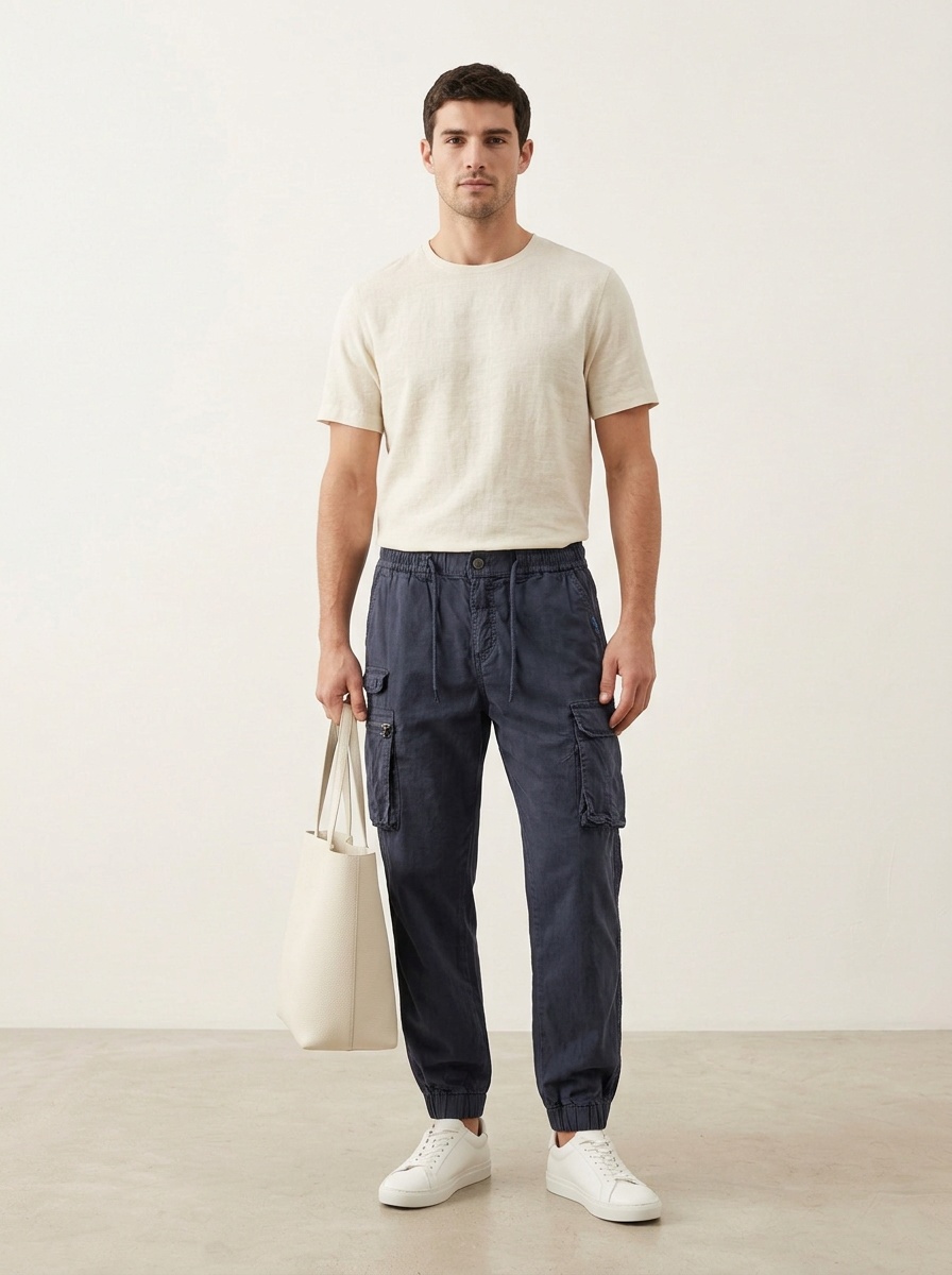 Pantalones cargo de corte relajado con puños elásticos para hombre para uso deportivo informal