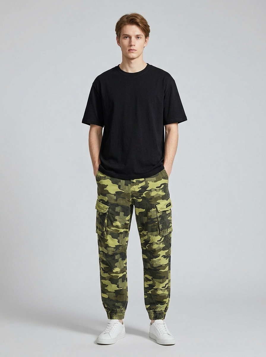 Pantalones cargo elásticos de inspiración vintage para hombre, ideales para uso casual en la calle.