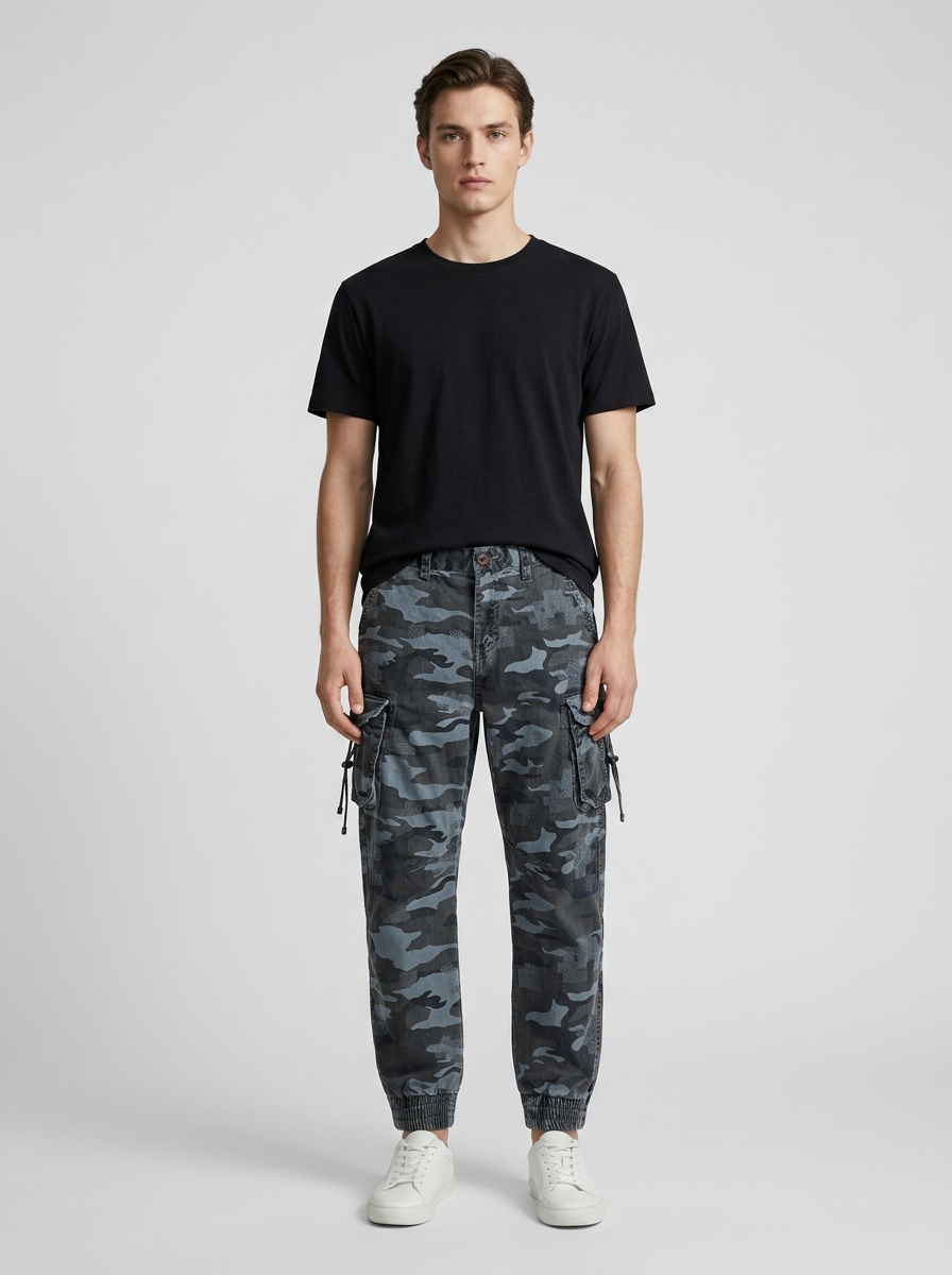 Pantalones cargo elásticos de inspiración vintage para hombre, ideales para uso casual en la calle.