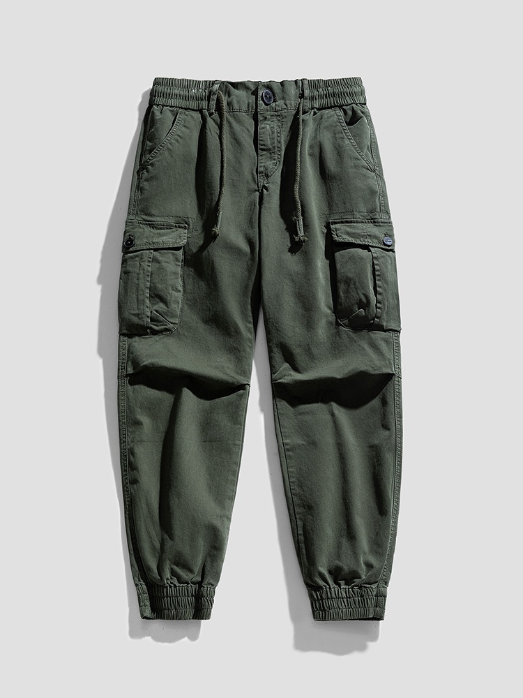Slim Fit Stretch Vintage Cuffed Men's Cargo Pants for Casual Athletic Wear