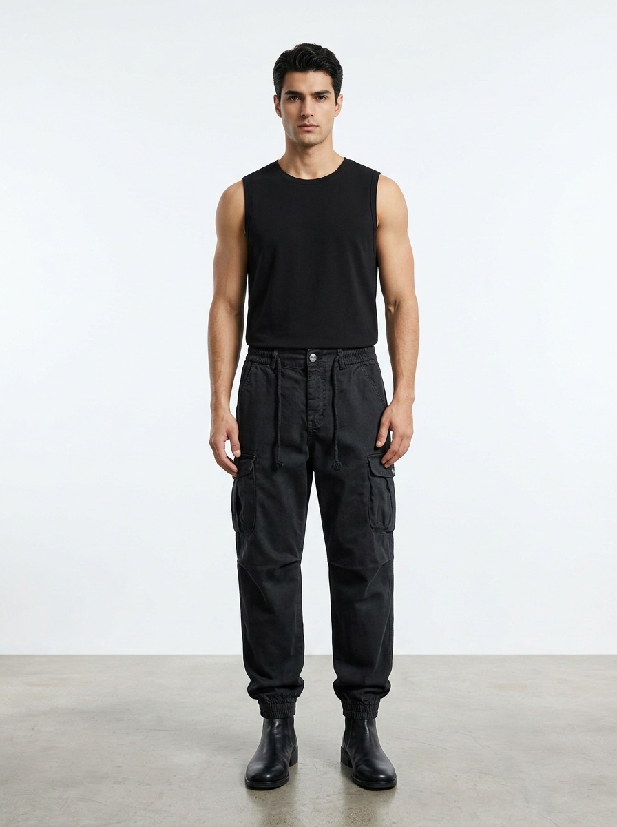 Slim Fit Stretch Vintage Cuffed Men's Cargo Pants for Casual Athletic Wear
