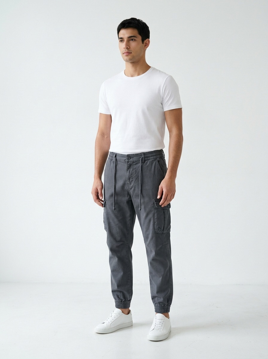 Slim Fit Stretch Vintage Cuffed Men's Cargo Pants for Casual Athletic Wear