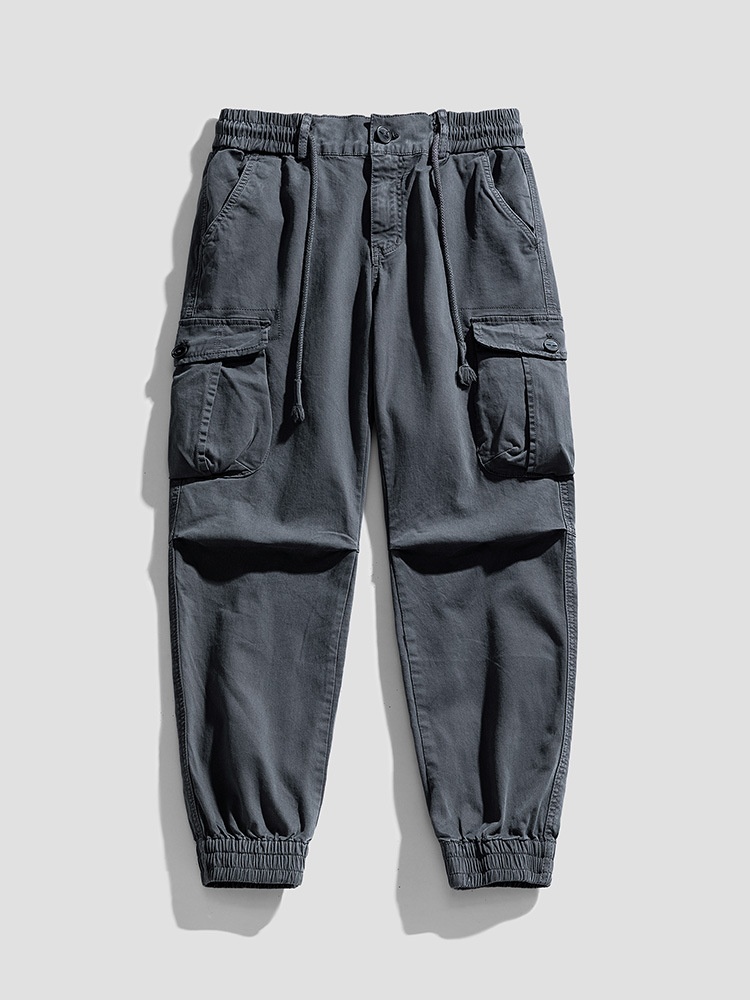 Slim Fit Stretch Vintage Cuffed Men's Cargo Pants for Casual Athletic Wear