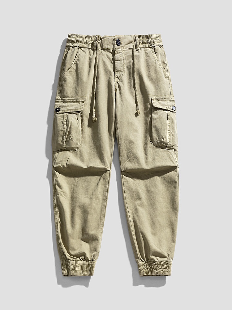 Slim Fit Stretch Vintage Cuffed Men's Cargo Pants for Casual Athletic Wear