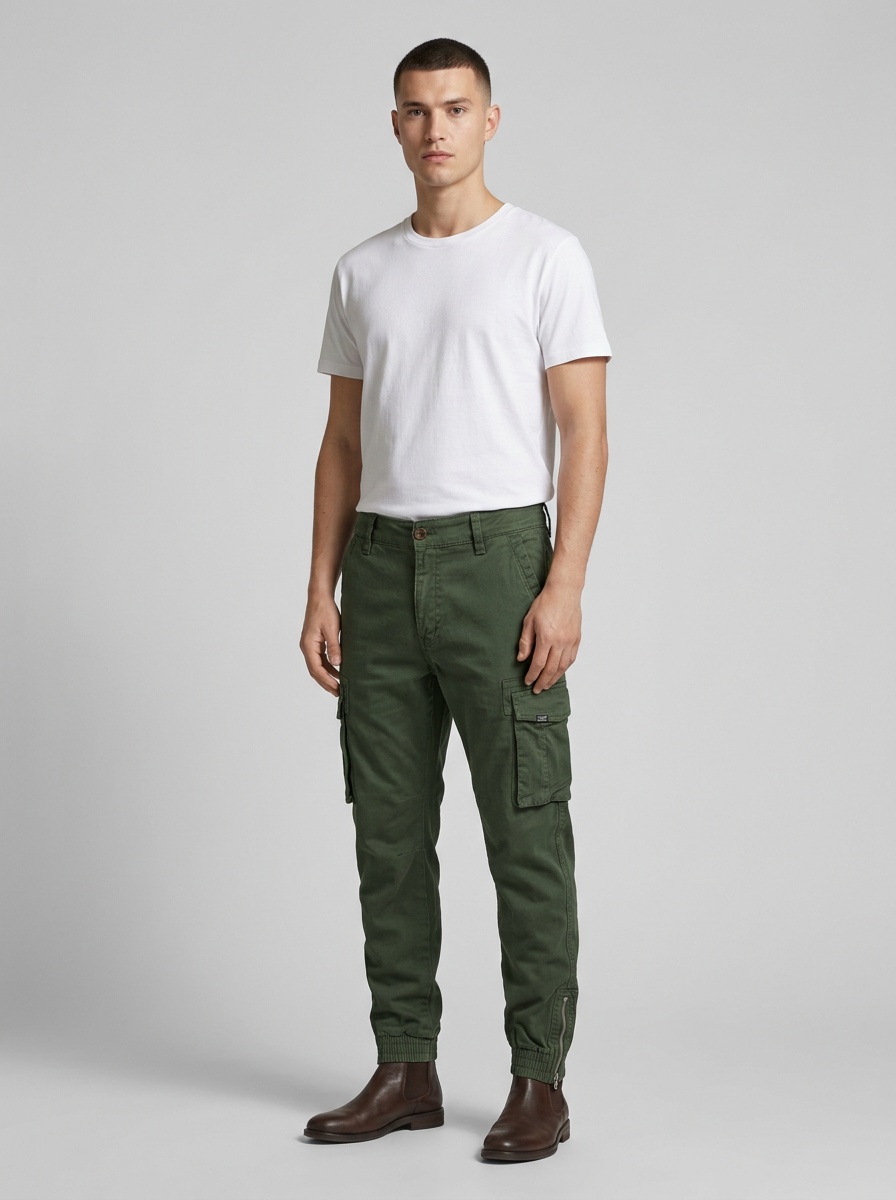 Retro-Cargohose für Herren mit Bündchen und Stretchanteil für lässige Sportbekleidung