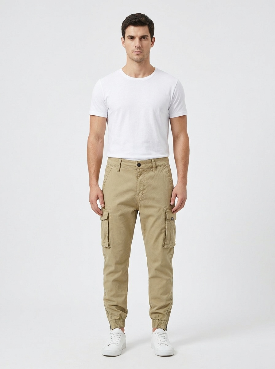 Retro-Cargohose für Herren mit Bündchen und Stretchanteil für lässige Sportbekleidung