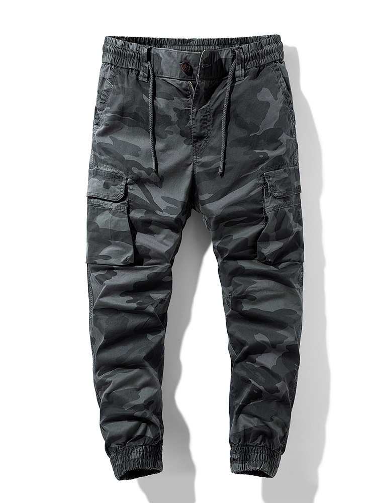 Pantalones cargo con puños y múltiples bolsillos de camuflaje para hombre, estilo informal