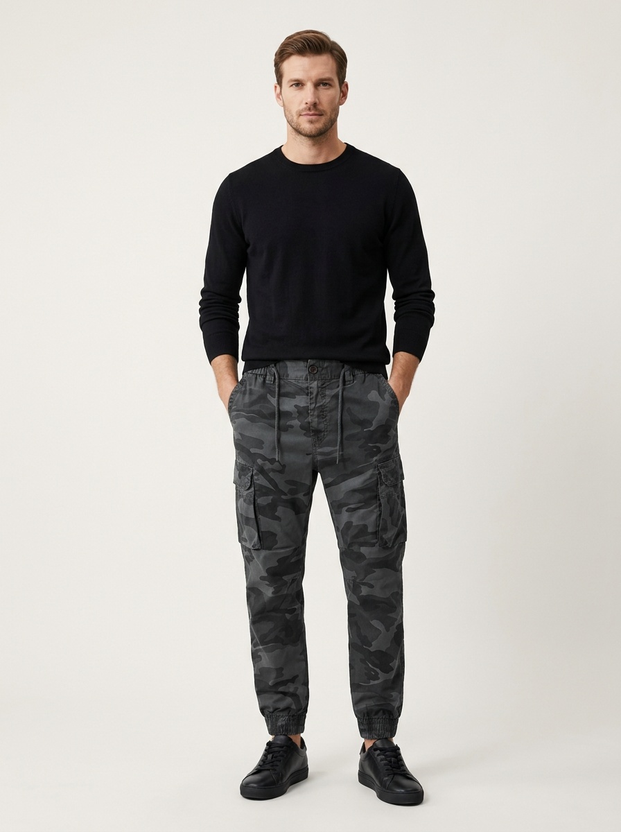 Pantalones cargo con puños y múltiples bolsillos de camuflaje para hombre, estilo informal
