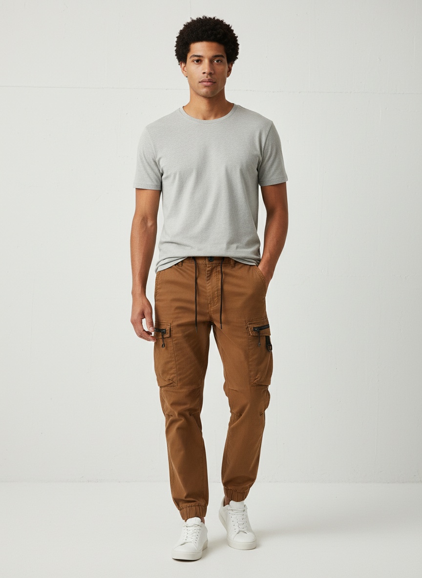 Multi-Pocket Functional Cuffed Men's Cargo Trousers for Casual Streetwear