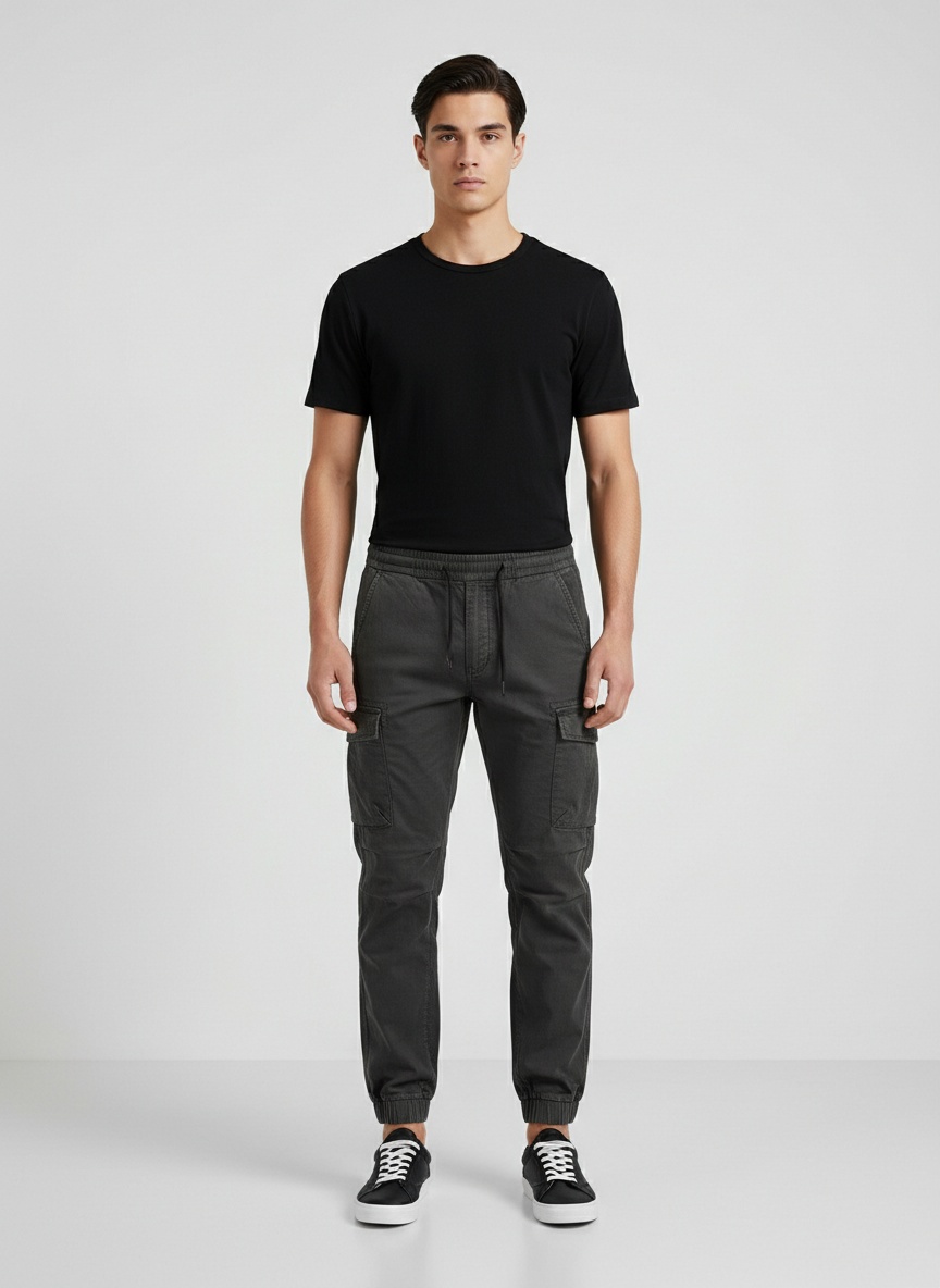 Multi-Pocket Functional Cuffed Men's Cargo Trousers for Casual Streetwear