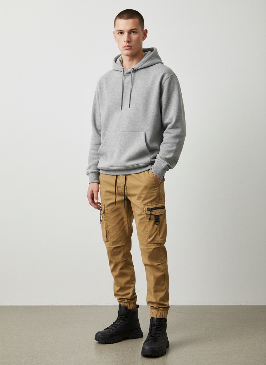 Multi-Pocket Functional Cuffed Men's Cargo Trousers for Casual Streetwear