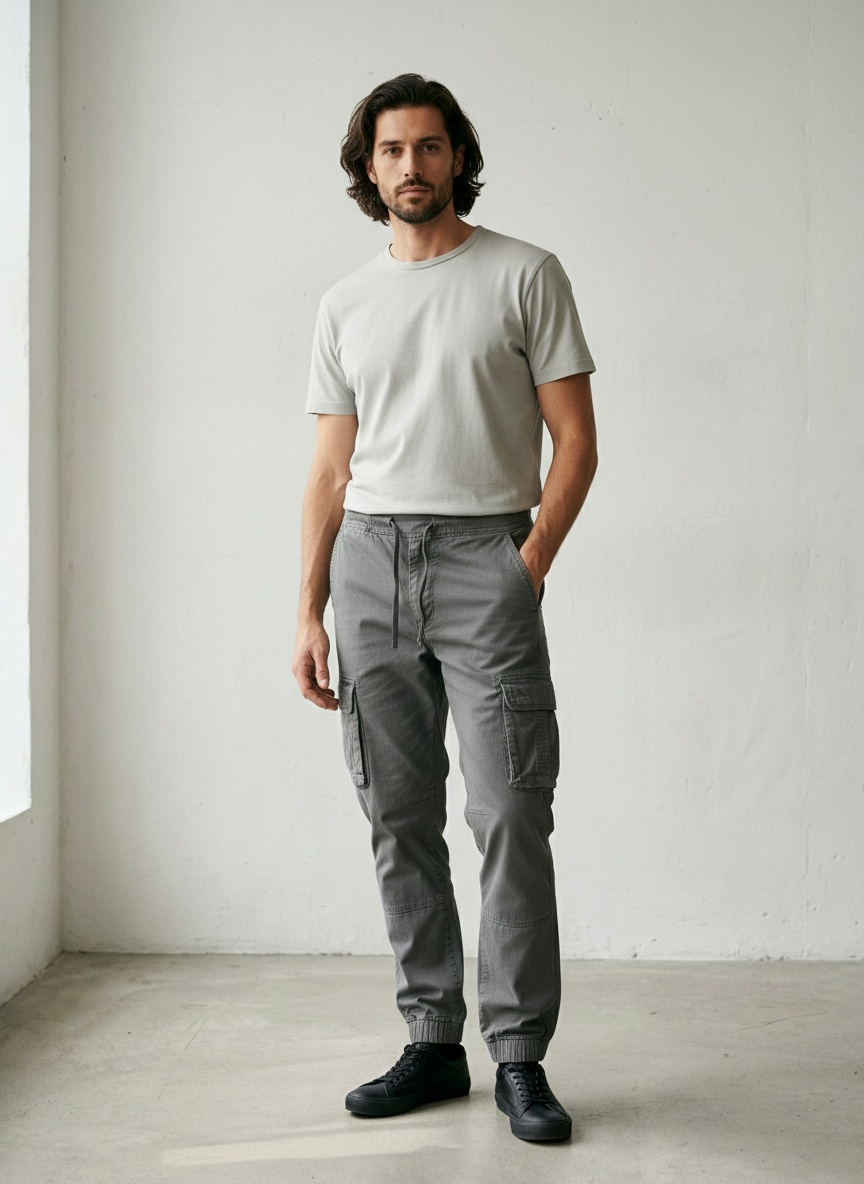 Retro Cuffed Men's Cargo Trousers for Casual Active Wear