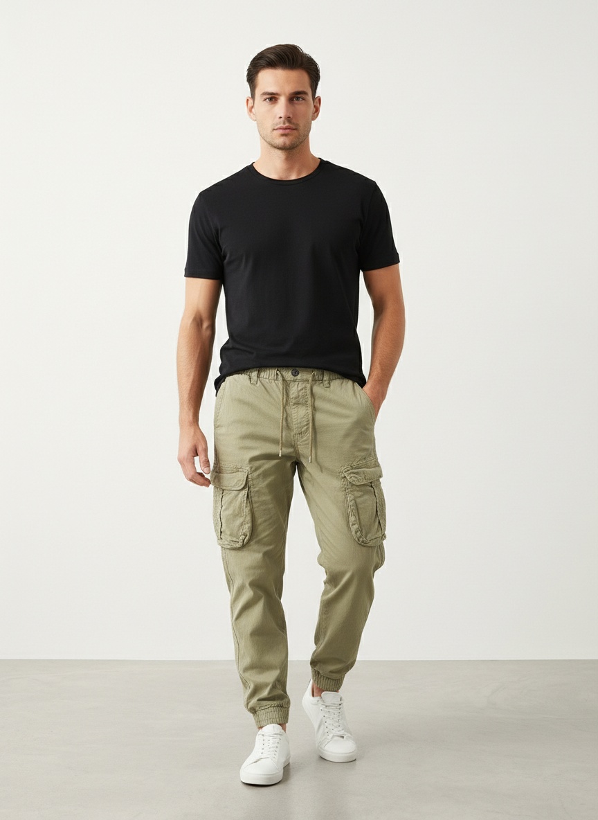 Retro Cuffed Men's Cargo Trousers for Casual Active Wear