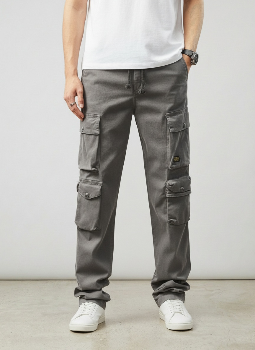 Relaxed Fit Multi-Pocket Men's Cargo Trousers for Casual Wear