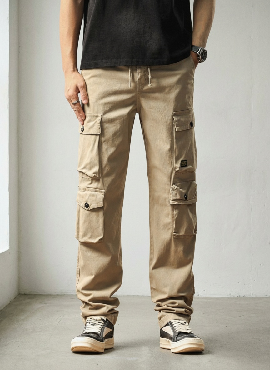 Relaxed Fit Multi-Pocket Men's Cargo Trousers for Casual Wear