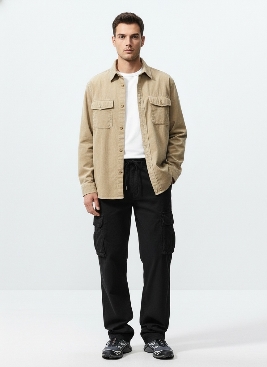 Relaxed Fit Vintage Multi-Pocket Men's Cargo Trousers for Spring and Autumn Casual Wear