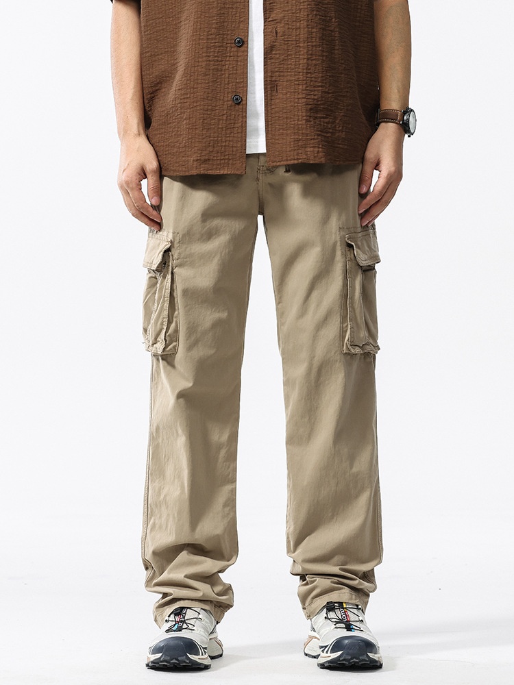 Relaxed Fit Vintage Multi-Pocket Men's Cargo Trousers for Spring and Autumn Casual Wear
