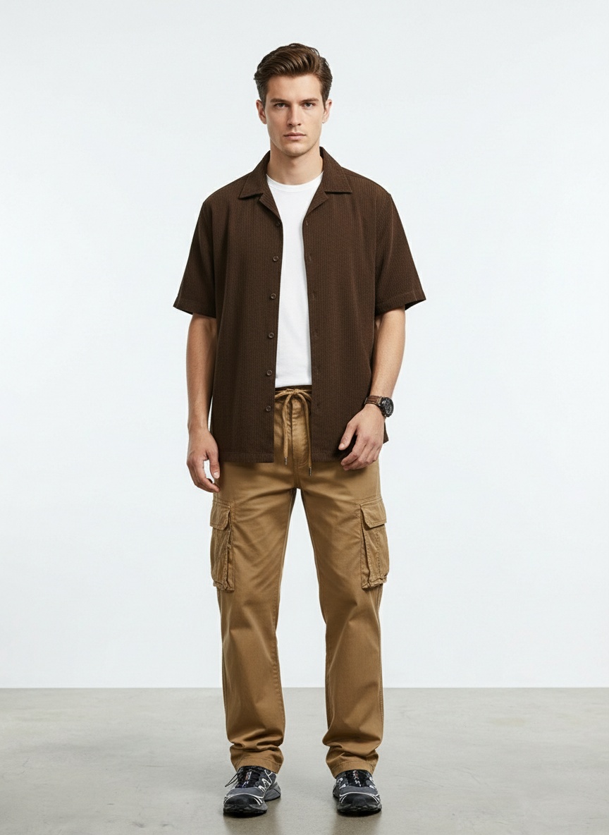 Relaxed Fit Vintage Multi-Pocket Men's Cargo Trousers for Spring and Autumn Casual Wear