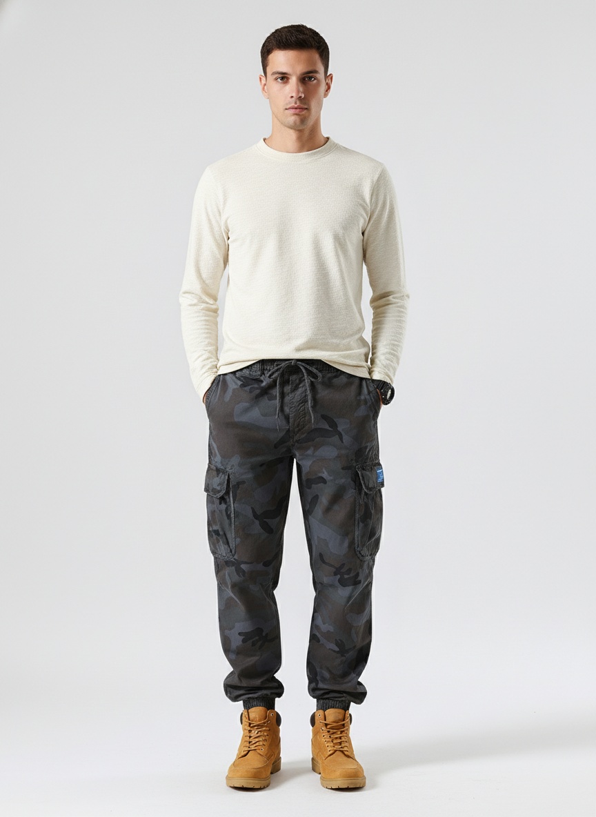 Relaxed Fit Camouflage Multi-Pocket Men's Cargo Trousers for Outdoor Casual Wear